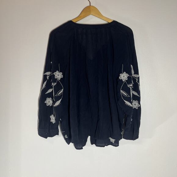 J Jill Blouse Womens Extra Large Petite Embroidered Floral Boho Flowy Buttons - Picture 15 of 15